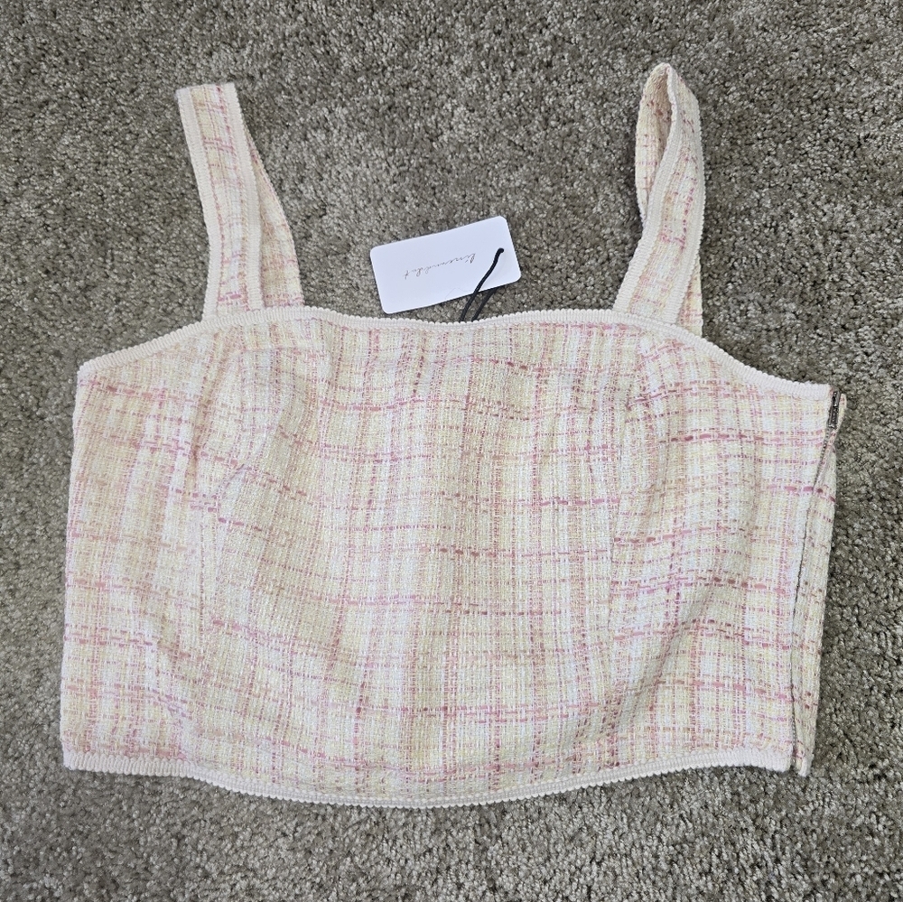 Line & Dot Cream and Pink Tweed Crop Top